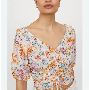 H&M Cinched Multicolor Floral Blouse
